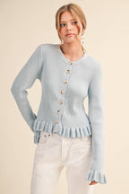 RUFFLE HEM RIBBED KNIT SWEATER
