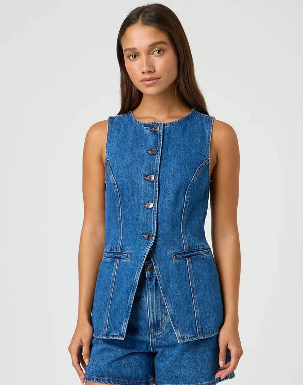 Buttoned Denim Vest and Shorts Set