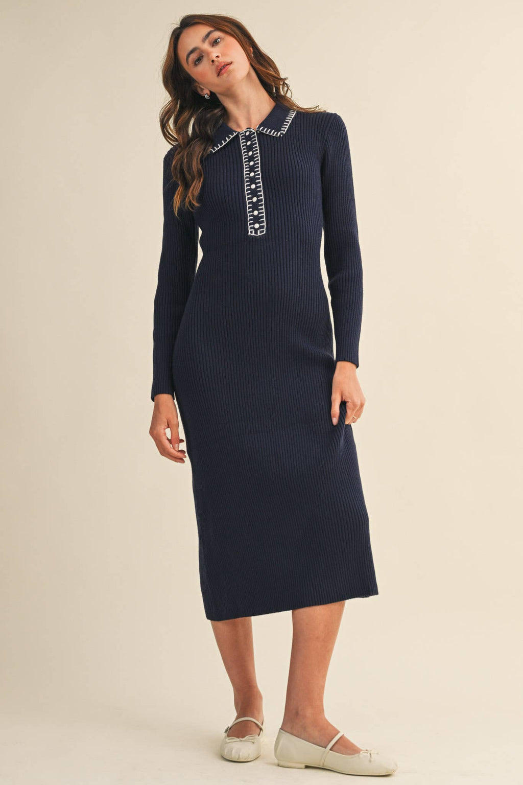 Collard Knit Midi Dress
