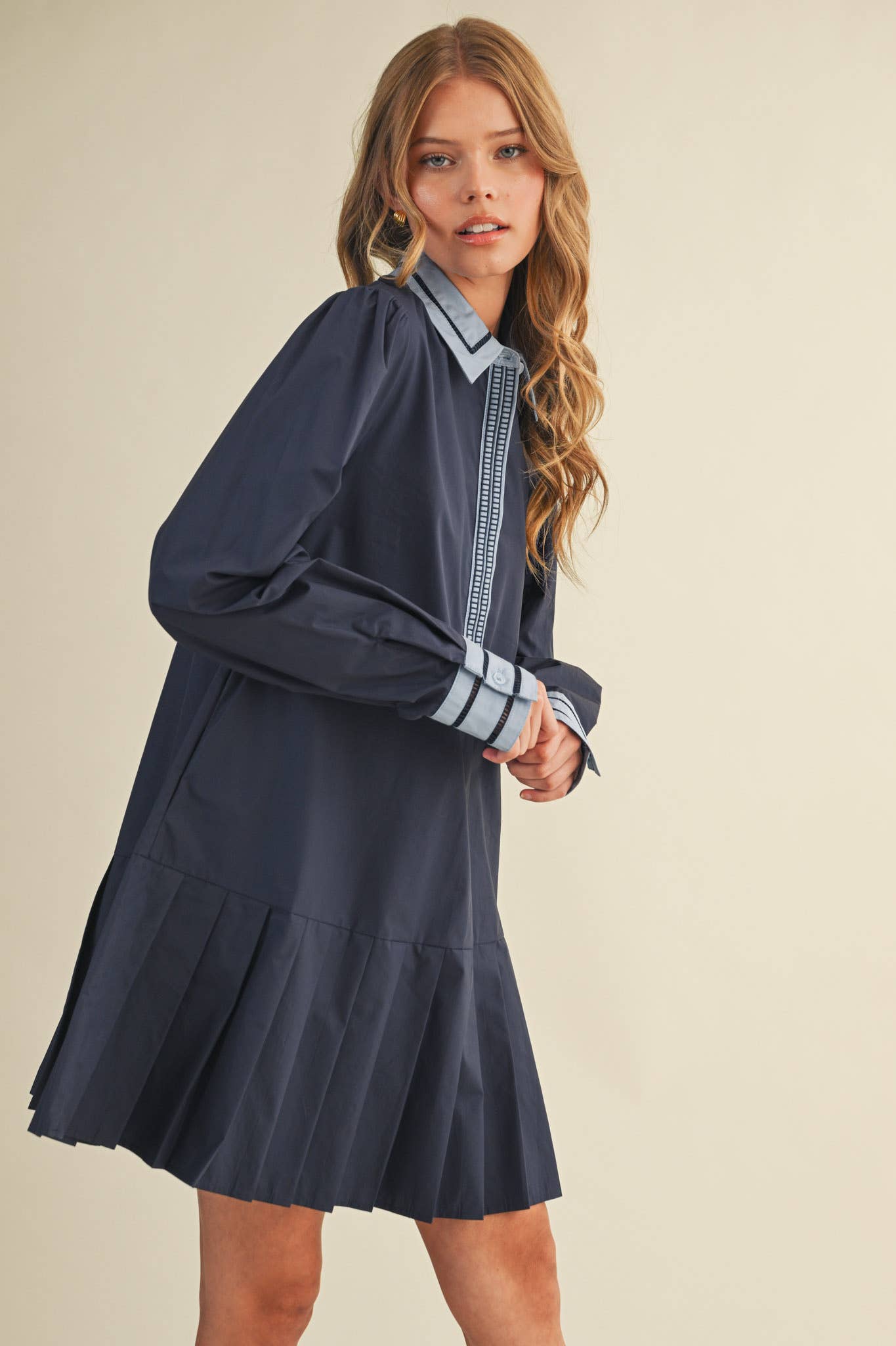 DROP WAIST PLEATED MINI DRESS MDR4384