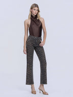 Leopard High Rise Slim Wide Jeans