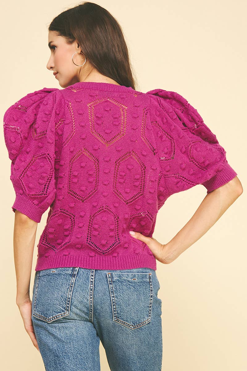 Fuchsia Popcorn Knit Sweater