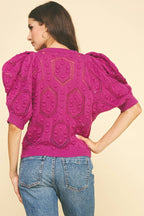 Fuchsia Popcorn Knit Sweater