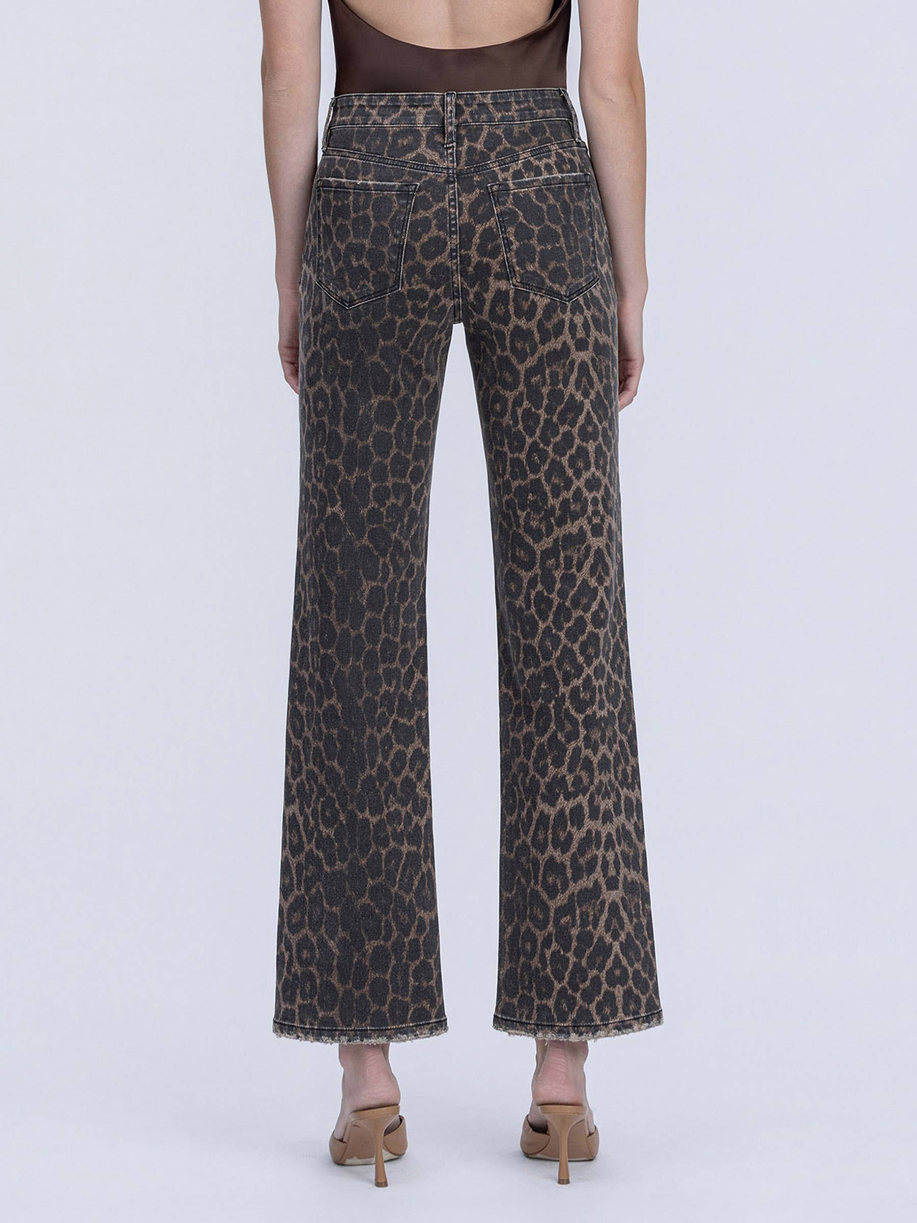 Leopard High Rise Slim Wide Jeans