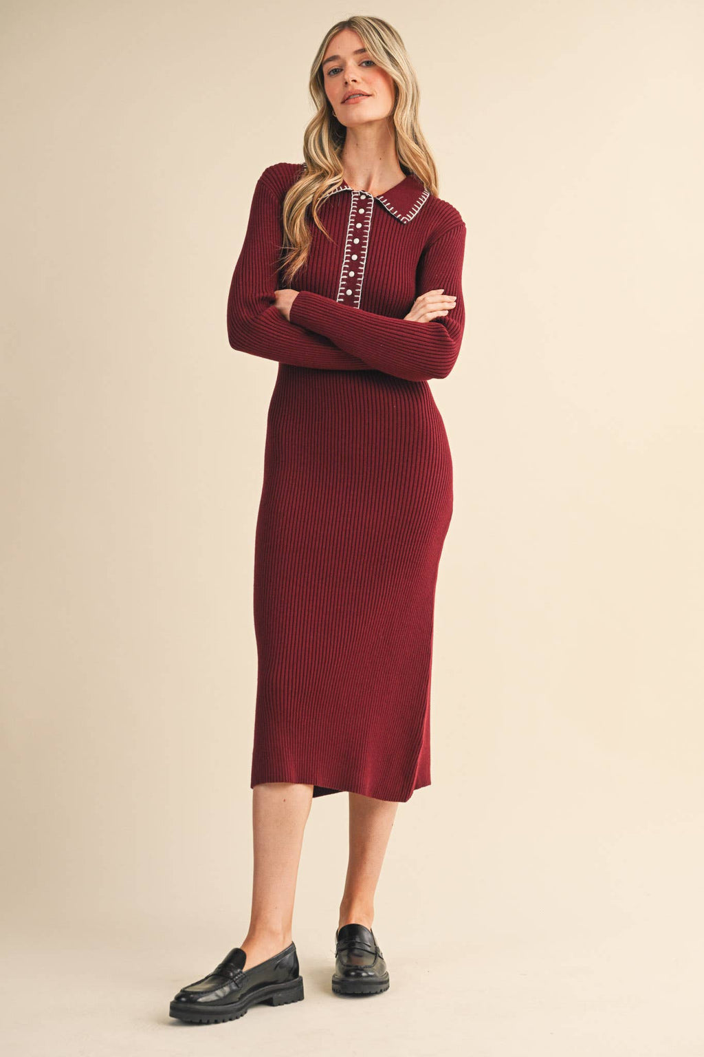 Collard Knit Midi Dress