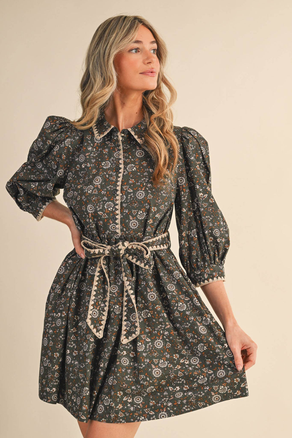 Vintage Inspired Puff Sleeve Mini Dress