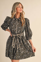 Vintage Inspired Puff Sleeve Mini Dress