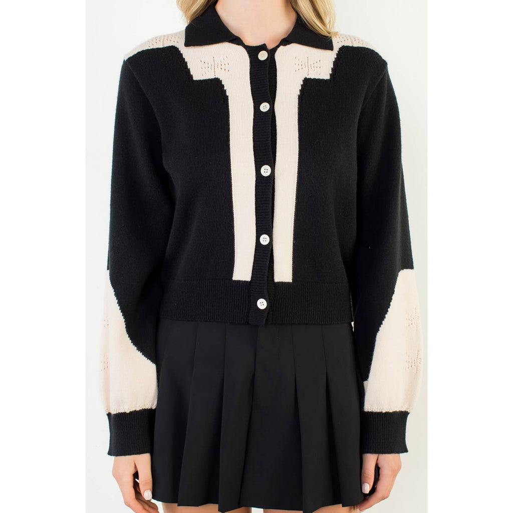 Colorblock Button Front Knit Cardigan