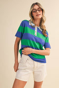STRIPED SWEATER KNIT SHORT SLEEVE POLO MSW11339