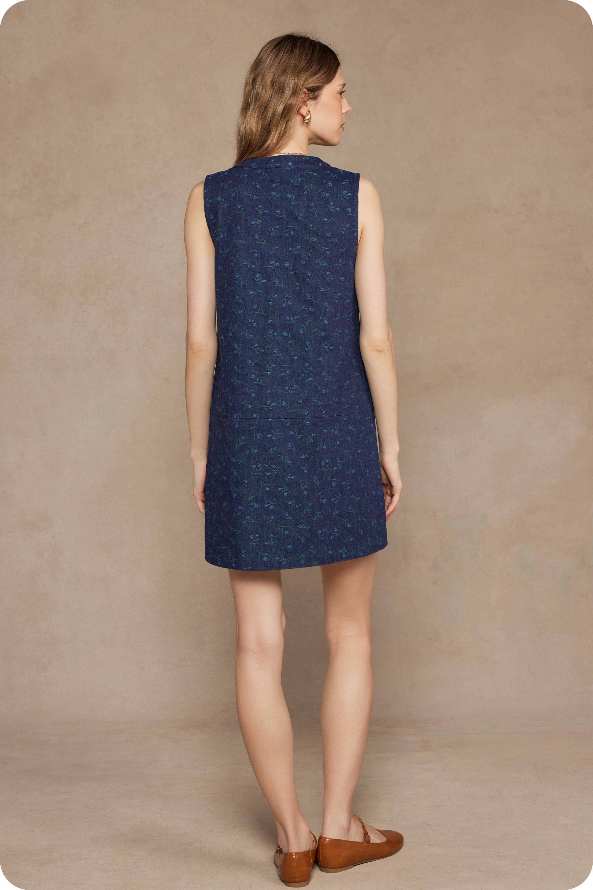Floral Denim Sleeveless Mini Dress