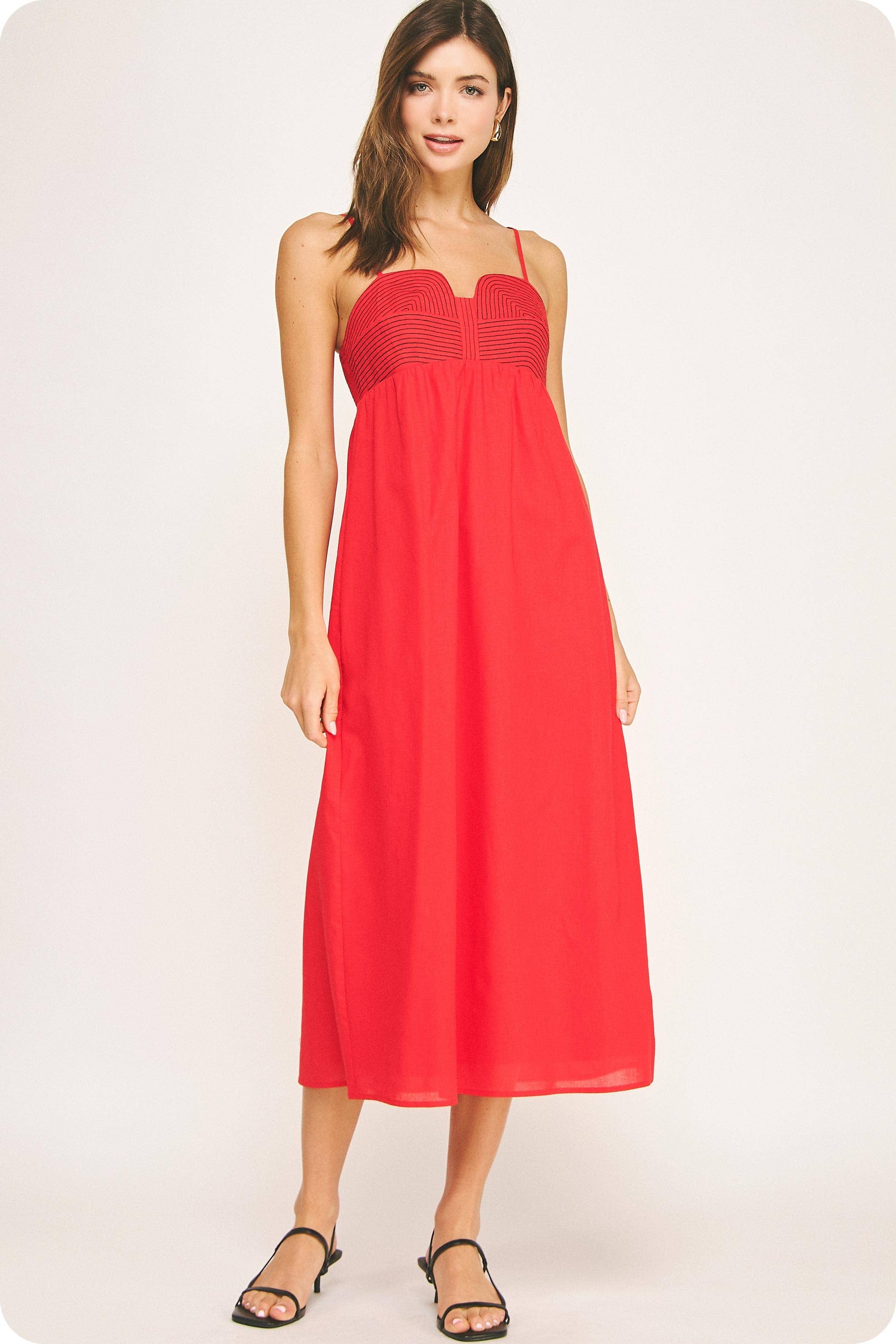 Top Stitch Bustier Linen Midi Dress