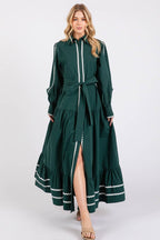 Solid long Sleeve Button-Down Maxi Dress HD2802-H GREEN