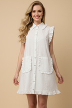 RUFFLED SLEEVELESS SHIRT DRESS