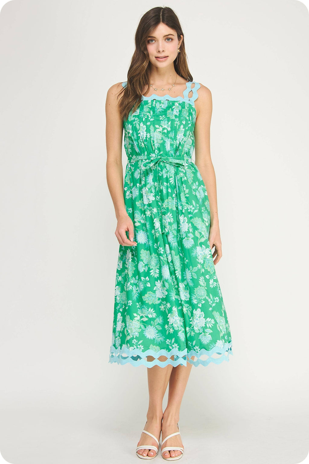 Botanical Garden Ric-Rac Pintuck Midi Dress