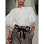 Puff Sleeves Buttoned Solid Color Blouses&Shirts Tops