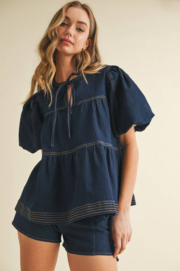 Dark Denim Tiered Top