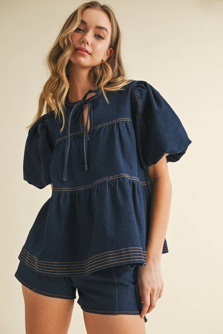 Dark Denim Tiered Top