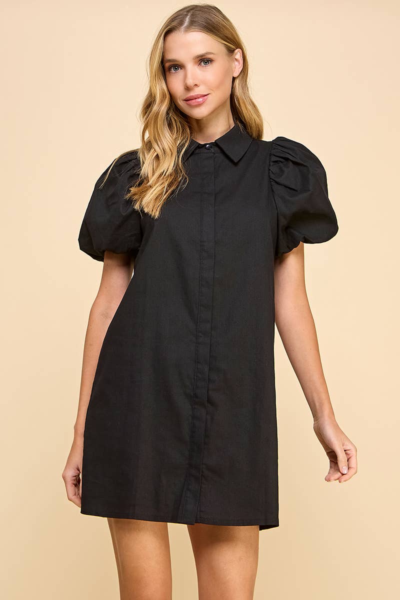 Classic Puff Sleeve Shirt Dress