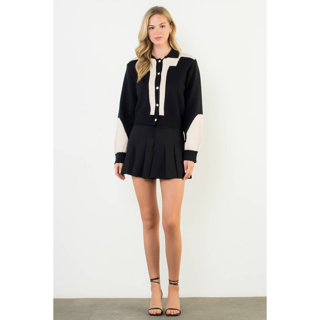Colorblock Button Front Knit Cardigan