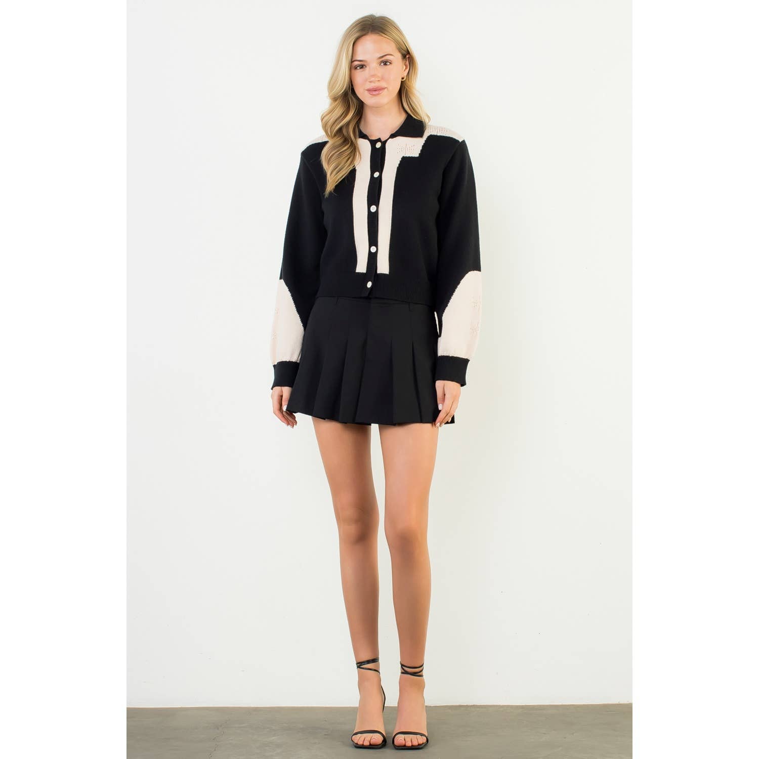 Colorblock Button Front Knit Cardigan