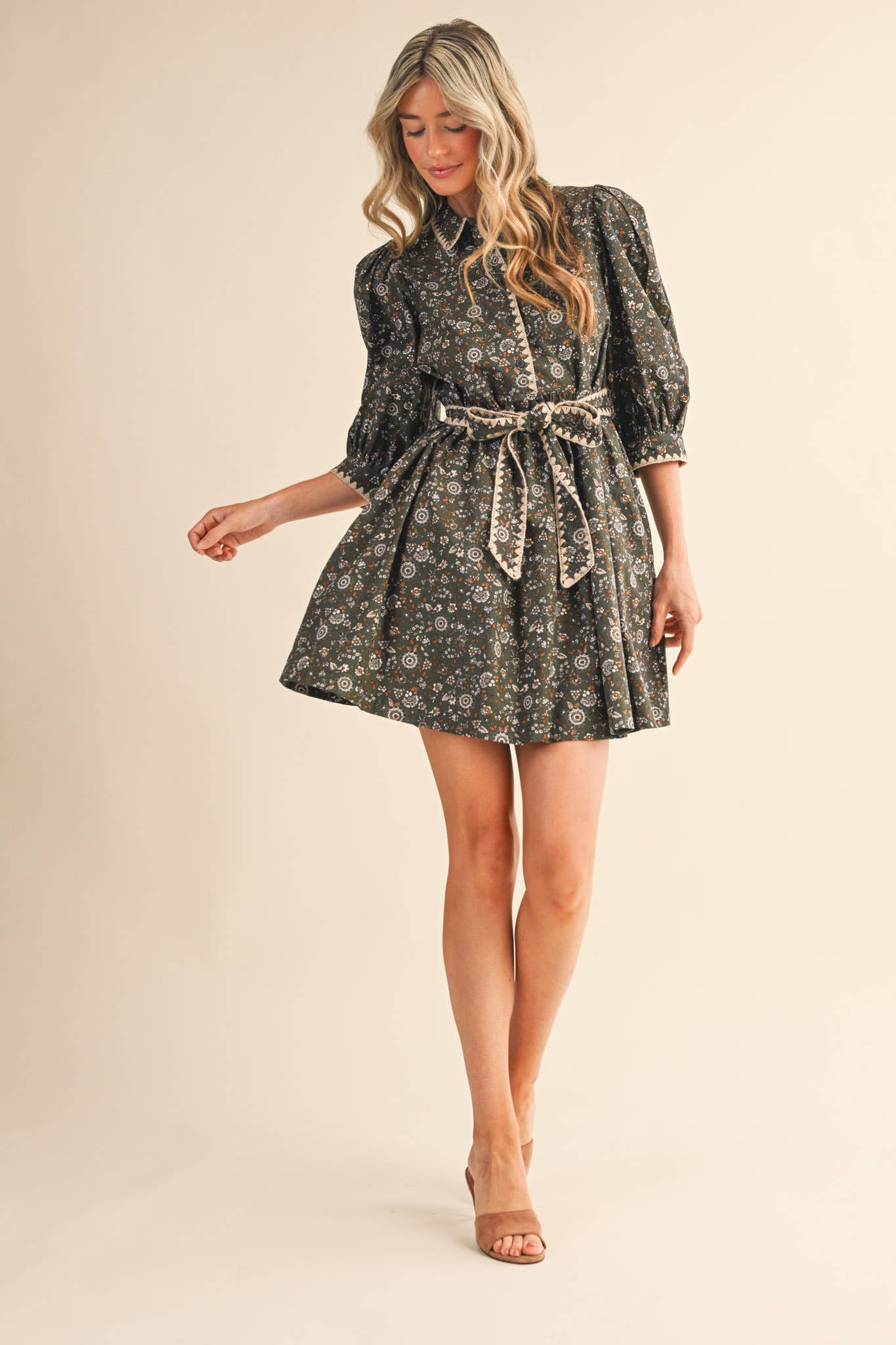 Vintage Inspired Puff Sleeve Mini Dress