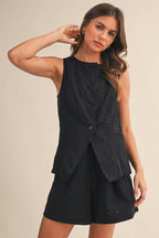 IST6276-A  TWILL EYELET VEST AND PANTS SET/FULLY LINED