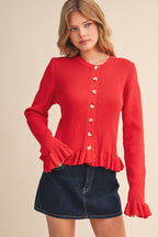 RUFFLE HEM RIBBED KNIT SWEATER