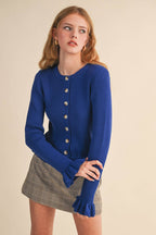 RUFFLE HEM RIBBED KNIT SWEATER