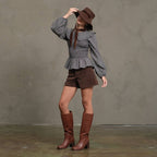 Plaid Smocked Peplum Blouse