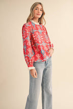 RUFFLE LACE TRIM MOCK NECK TOP MTP4294