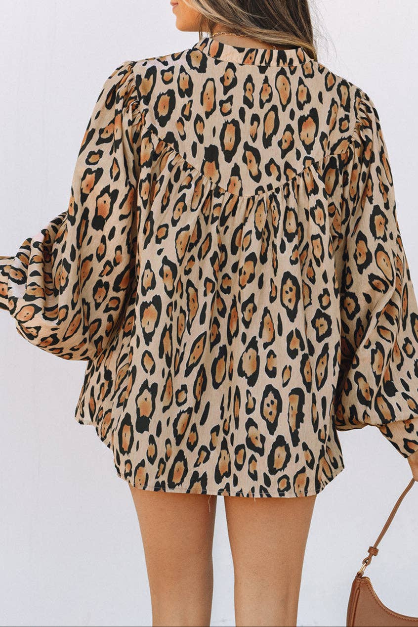 Leopard Balloon Sleeve Buttoned Shirt