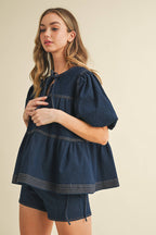 Dark Denim Tiered Top