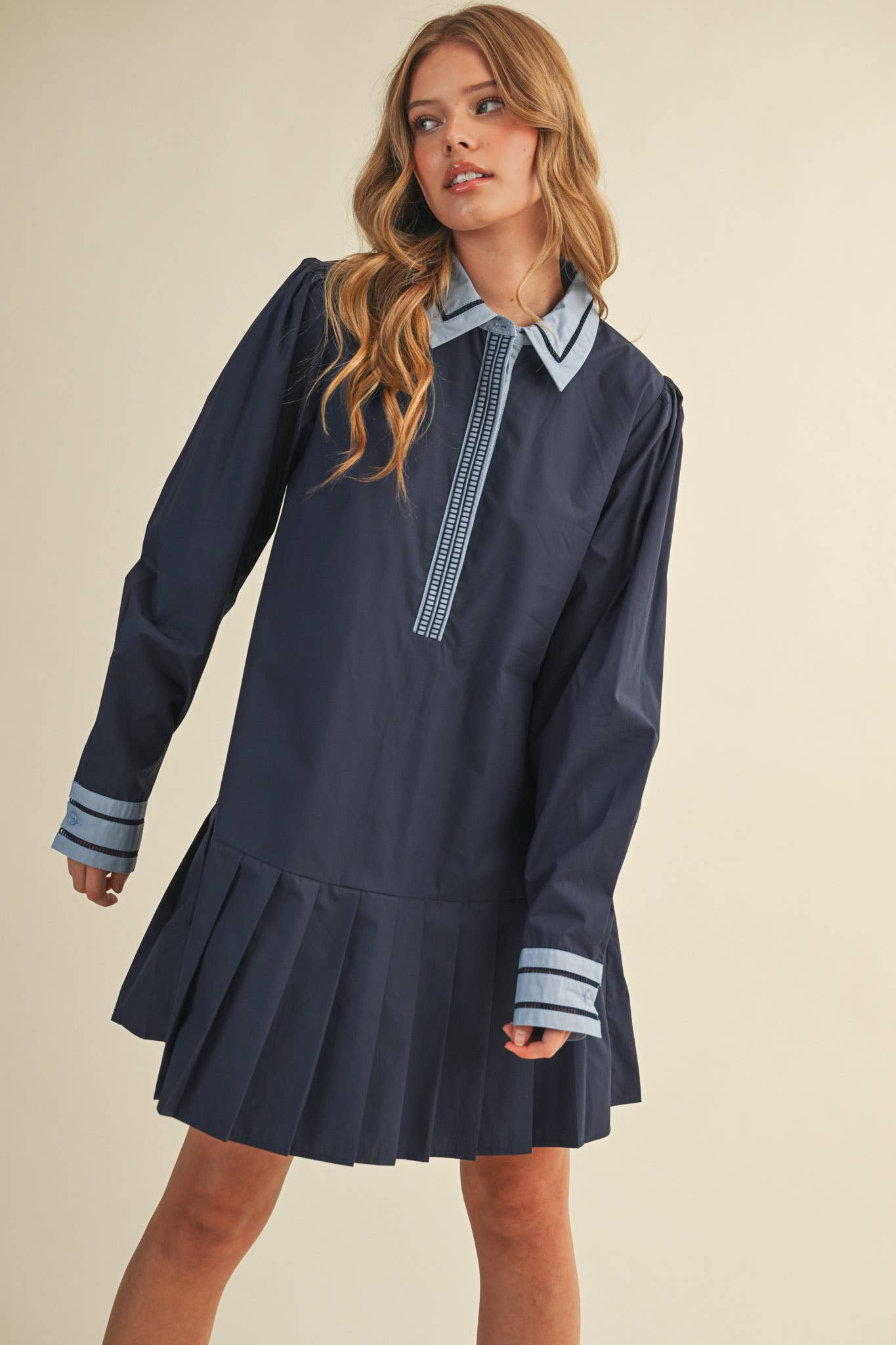 DROP WAIST PLEATED MINI DRESS MDR4384
