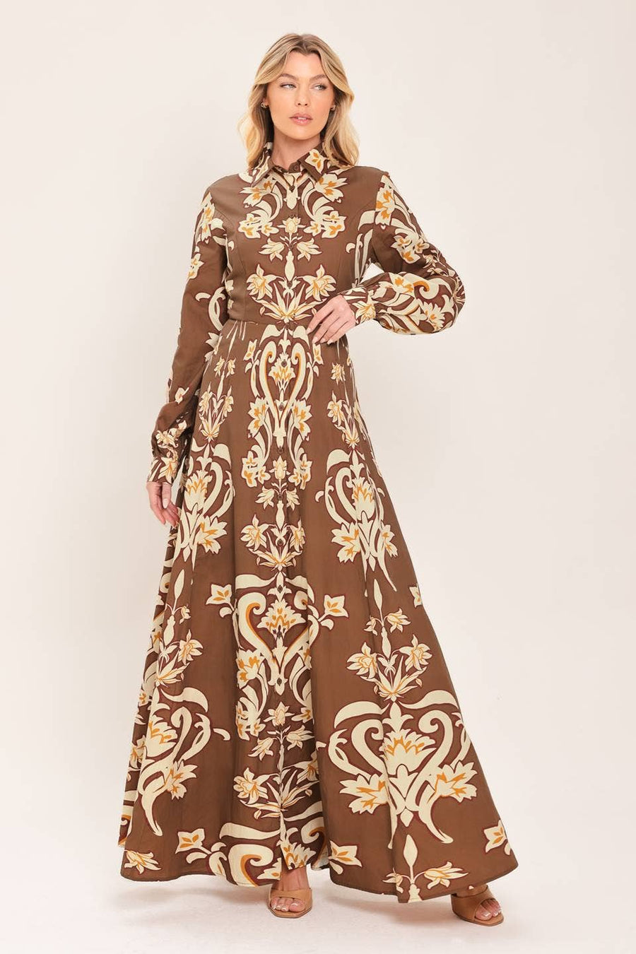 Brown and Cream Maxi Dress