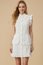 RUFFLED SLEEVELESS SHIRT DRESS