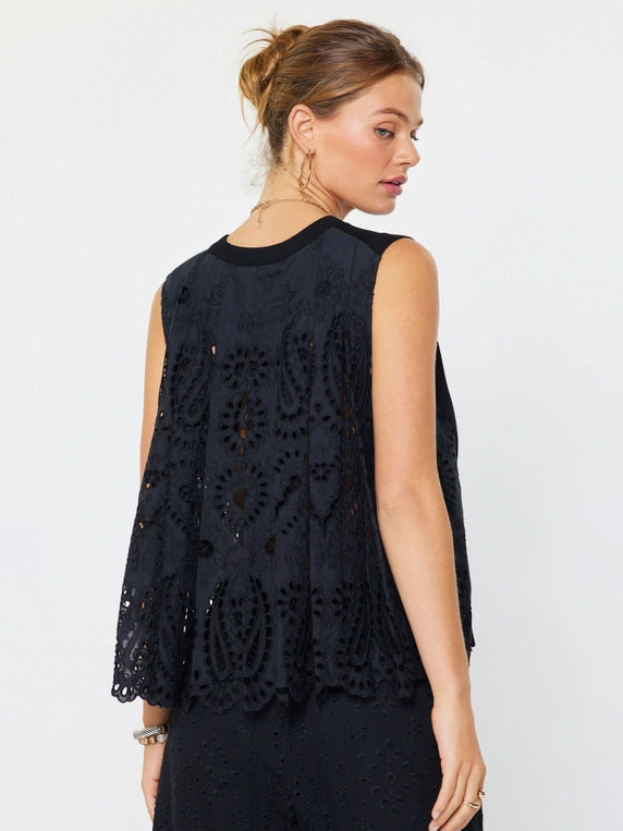 Black Eyelet Back Top