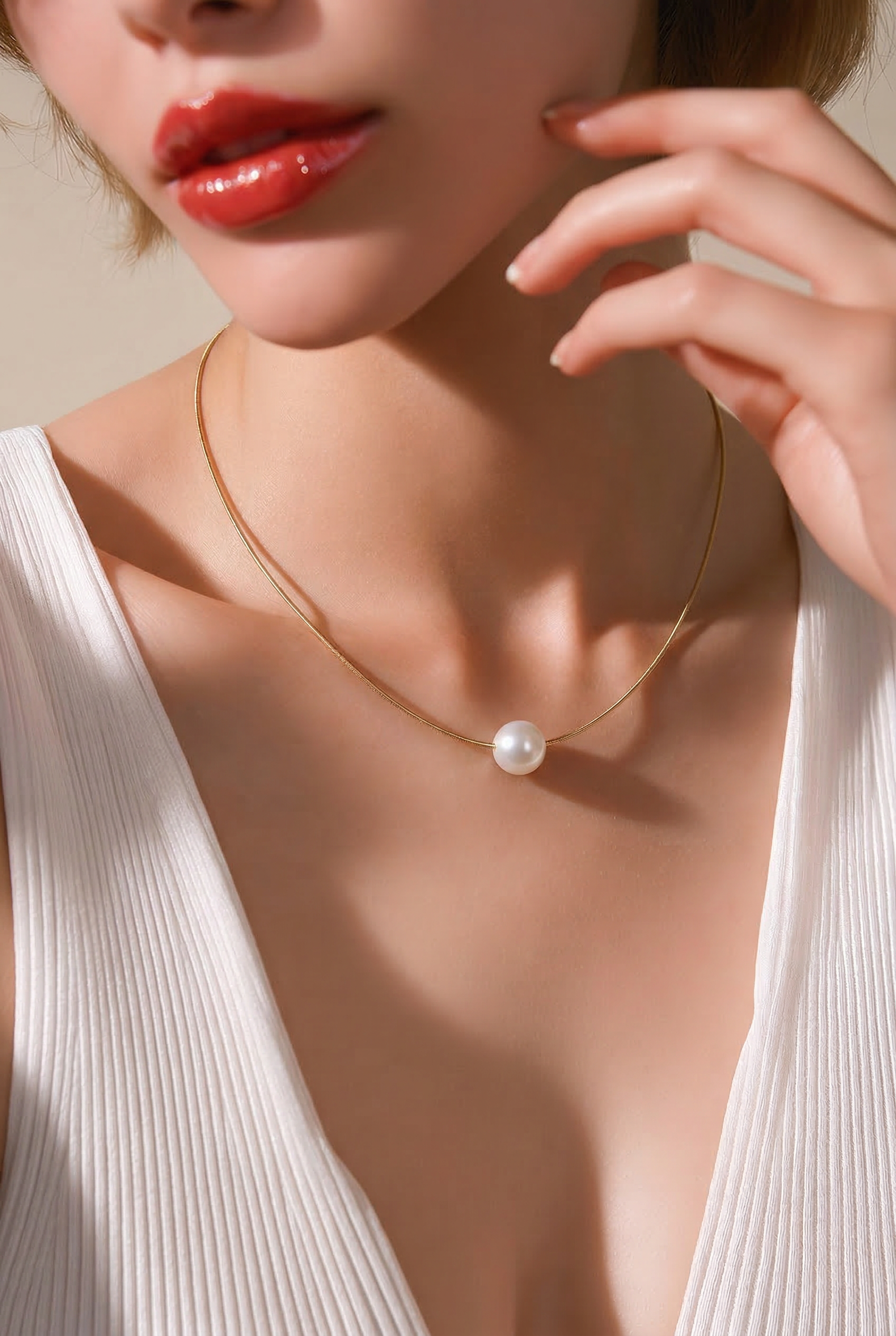 Small Single Pearl Gild Necklace