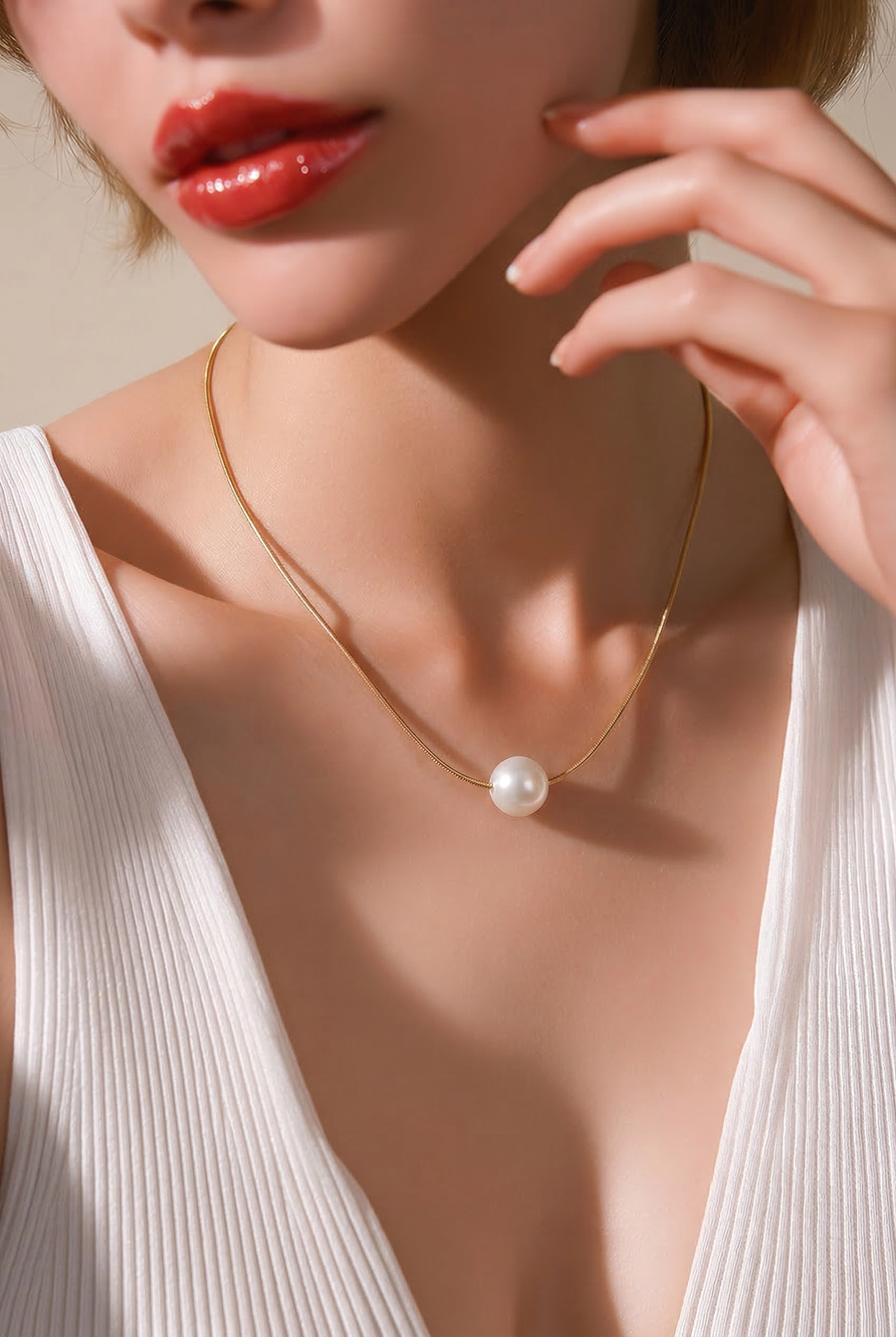 Large Single Pearl Gold Necklace