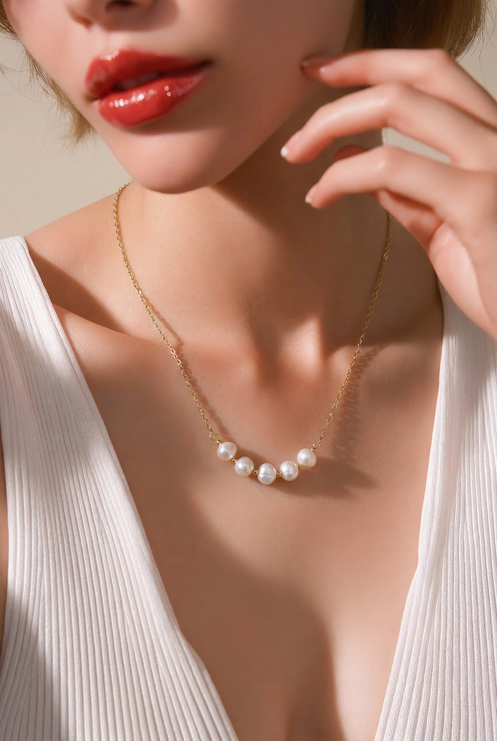 5 Pearl Minimal Necklace