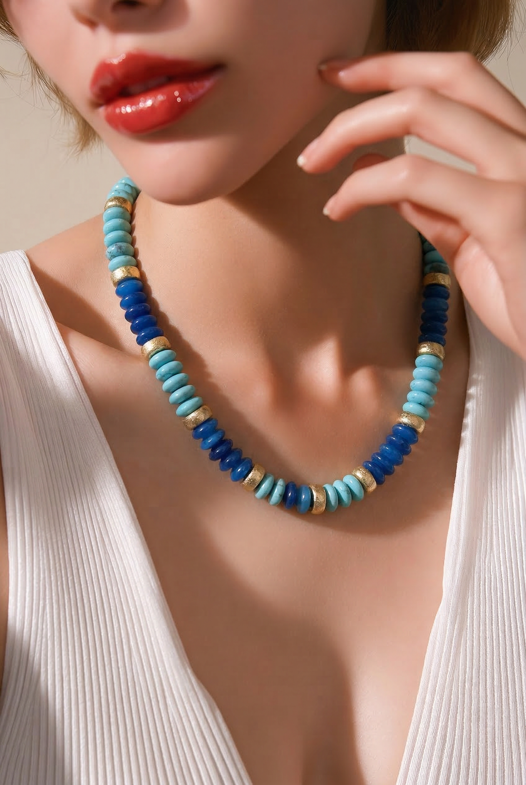 Teal and Blue Beaded Necklace