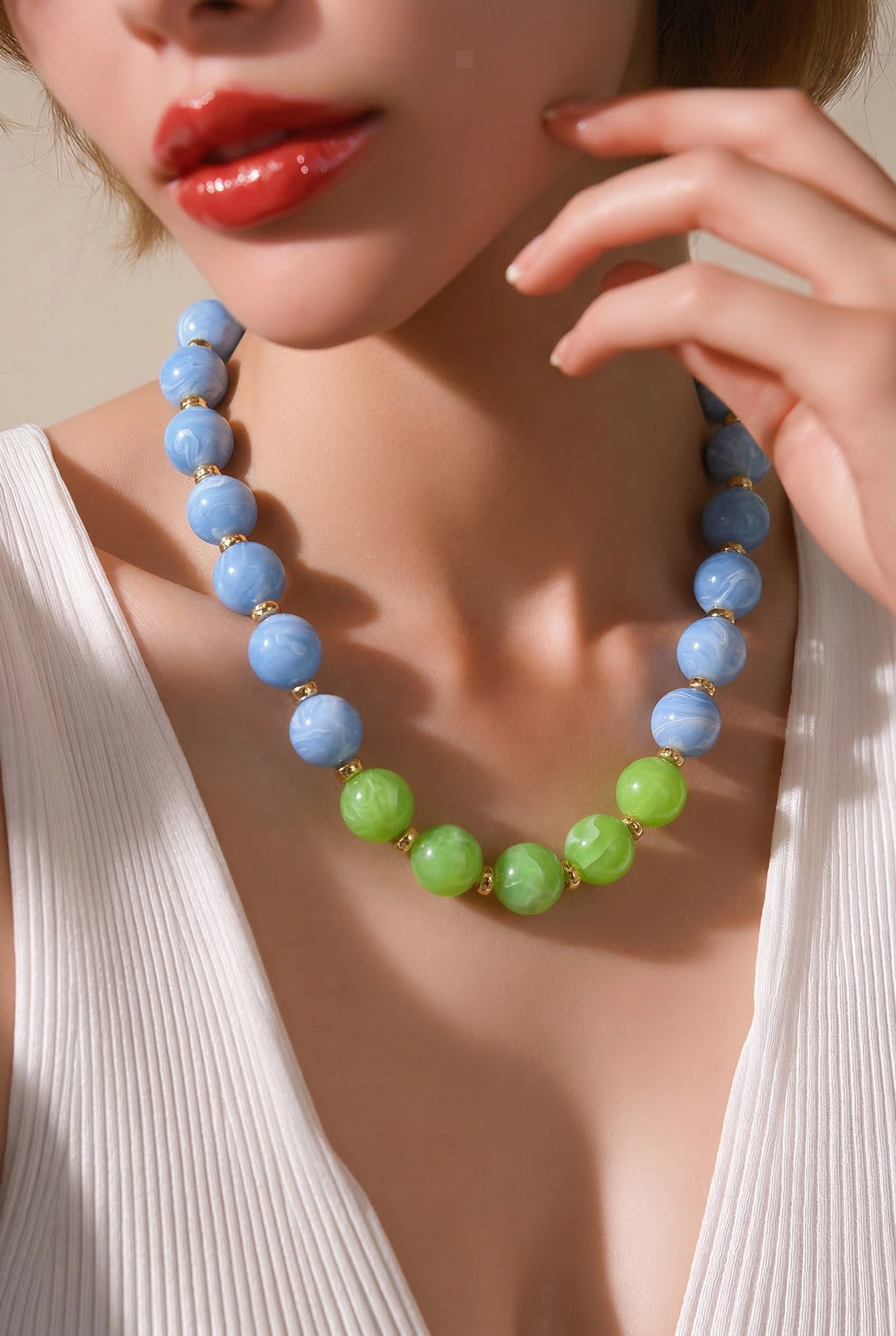Blue and Green Beaded Necklace
