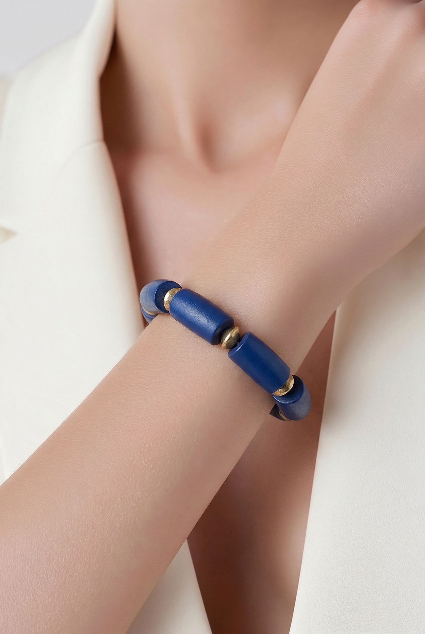 Navy Stretch Beaded Bracelet