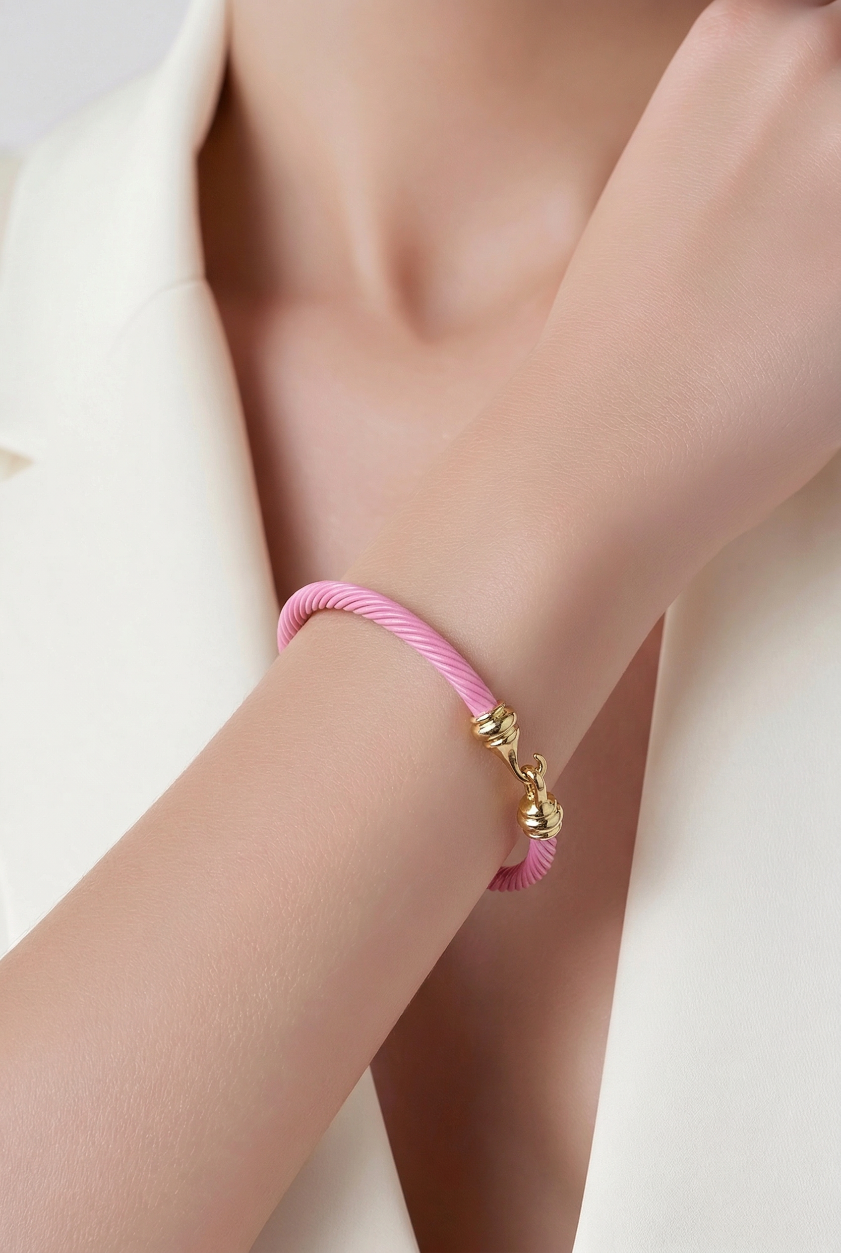 Pink Cuff Bracelet with Gold Hook Closer