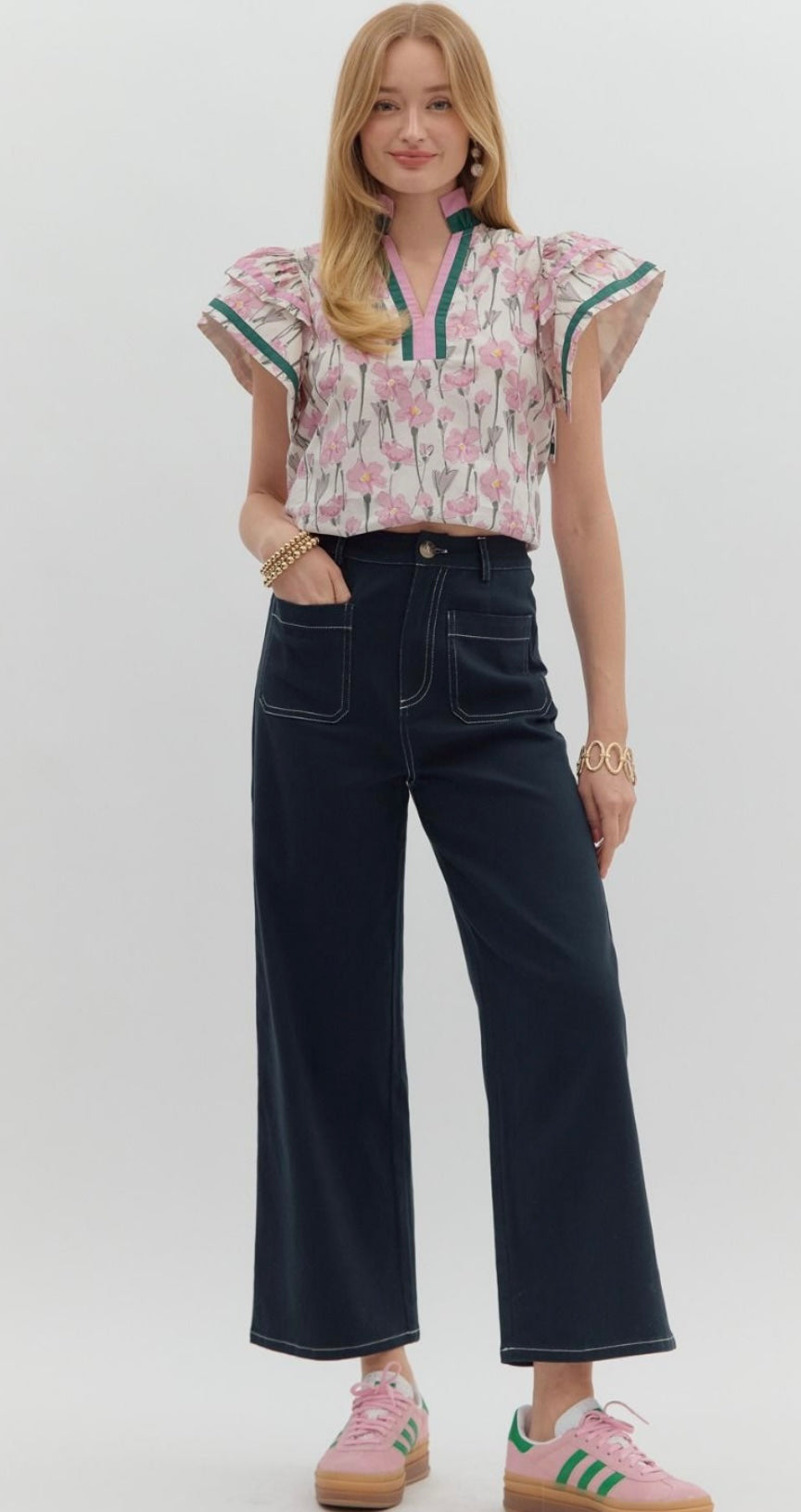 Navy Wide-Leg Pants