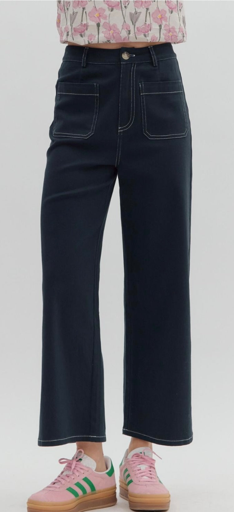 Navy Wide-Leg Pants