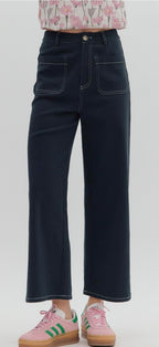 Navy Wide-Leg Pants