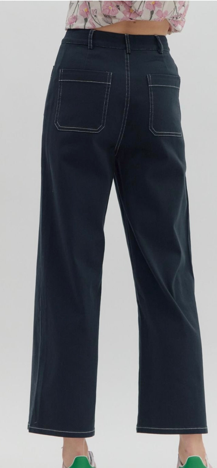 Navy Wide-Leg Pants