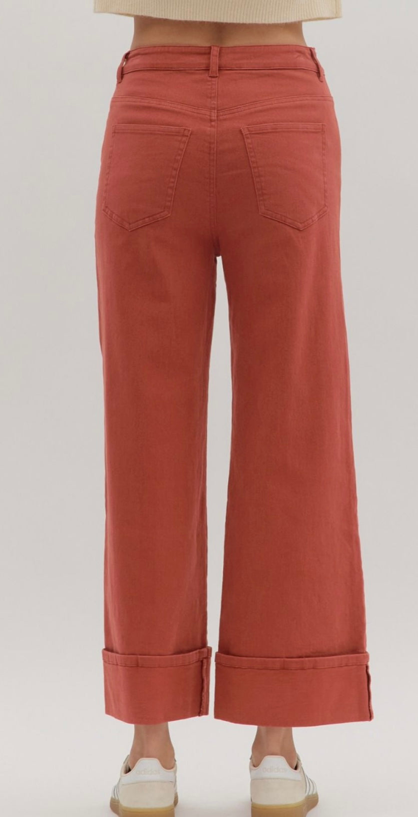 Rust Wide-Leg Cuffed Pants