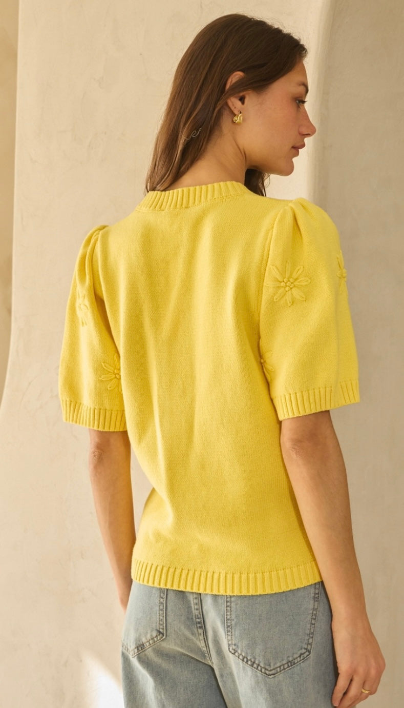 Sunny Embroidered Daisy Sweater Tee