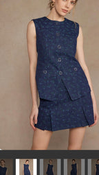 Floral Button-Front Vest – Navy